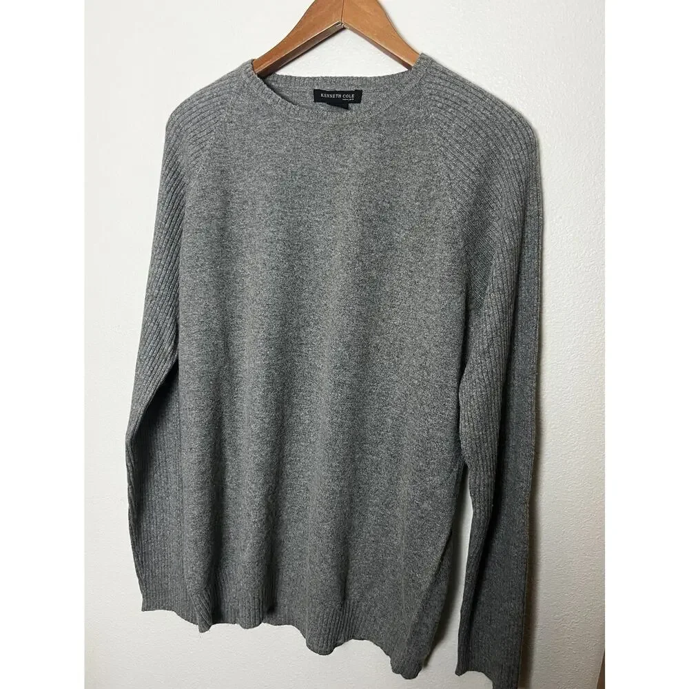 Kenneth Cole Silk Cashmere Gray Pullover Sweater Men’s Sz XL Minimalist Classic